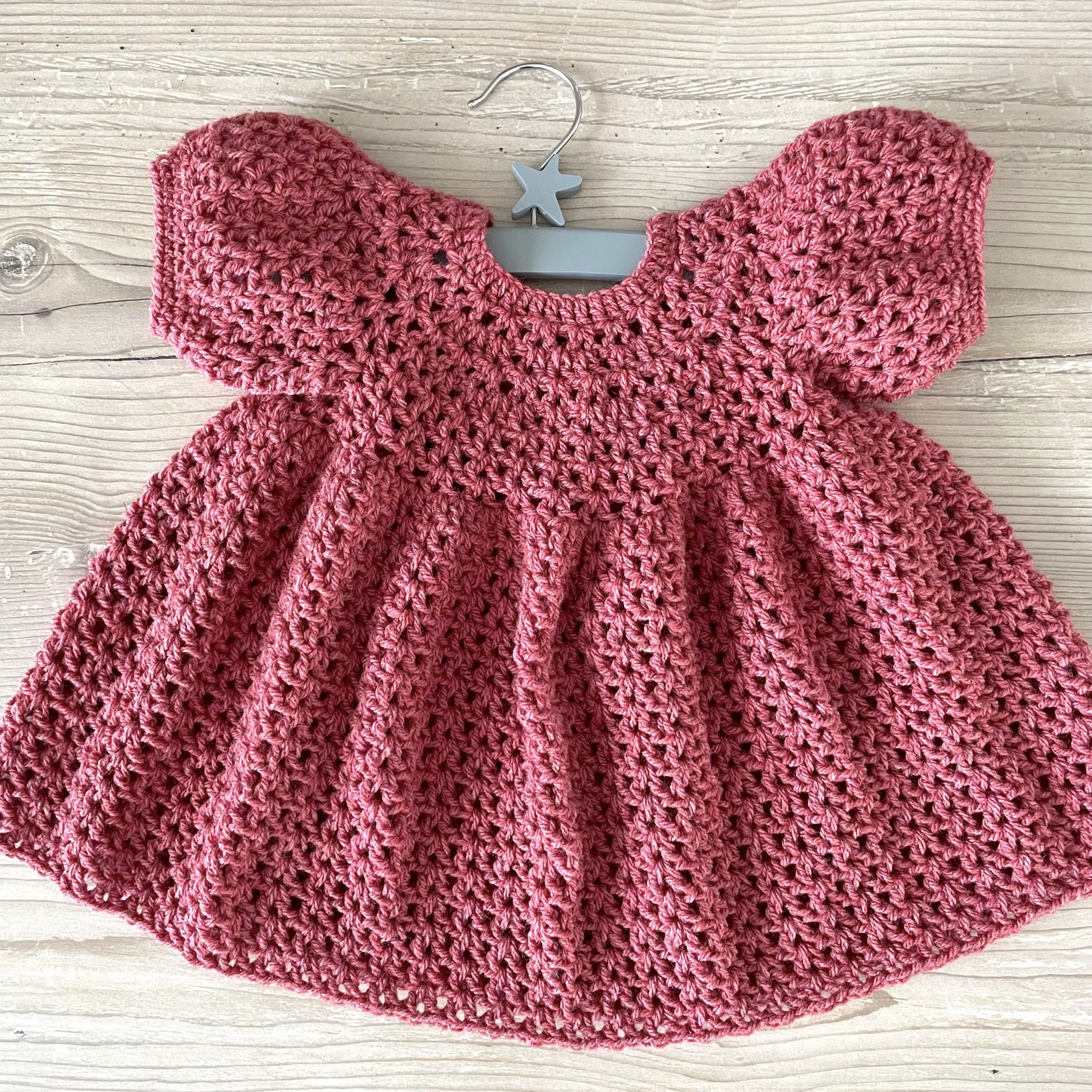 crochet baby dress Raspberry